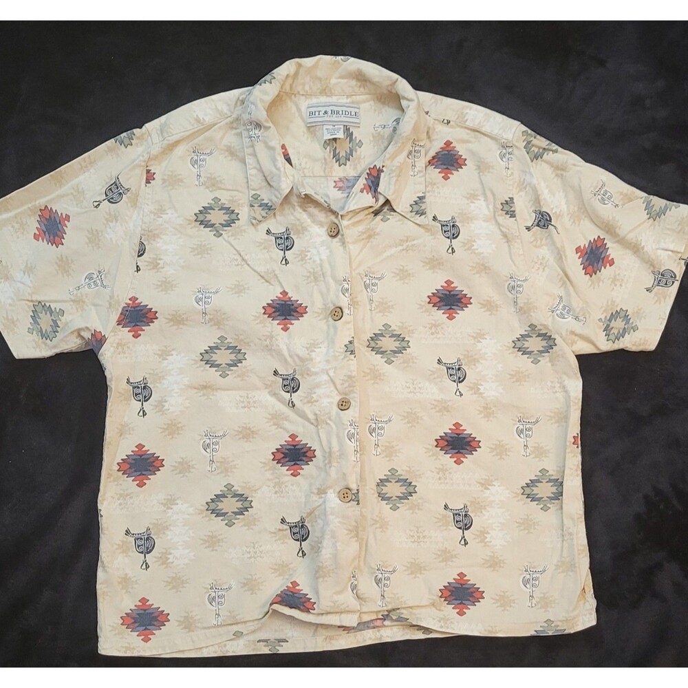 Woman's Bit & Bridle Short-sleeve Casual Button-down Shirt Western-style Pattern